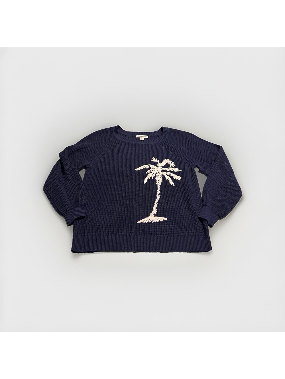 Tommy Bahama Navy Palm Tree Sweater Women’s Medium Coastal Beach - Picture 1 of 7